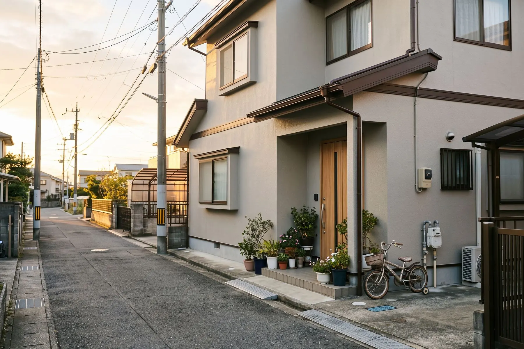 塗り替えを終えた、温かい色の外壁の住宅